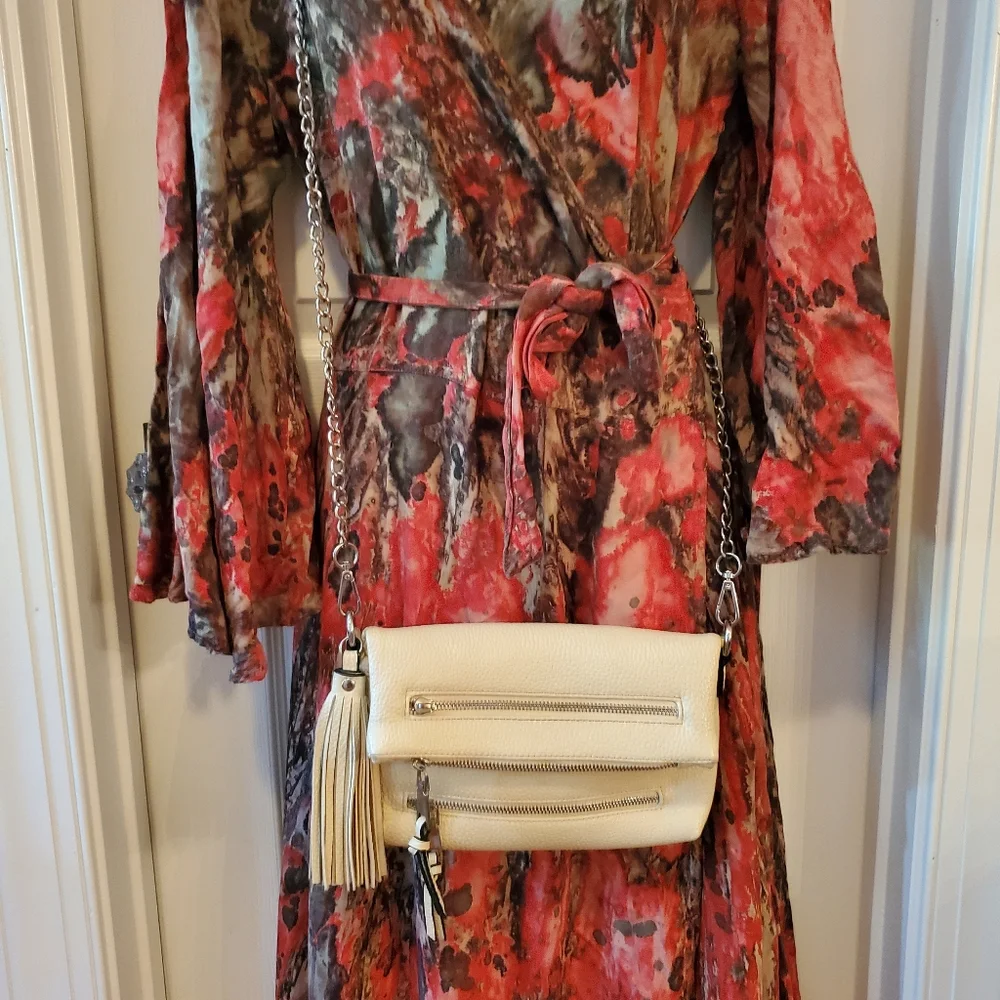 Black Rivet - Cream - Crossbody Bag with Silver Accents - Boho